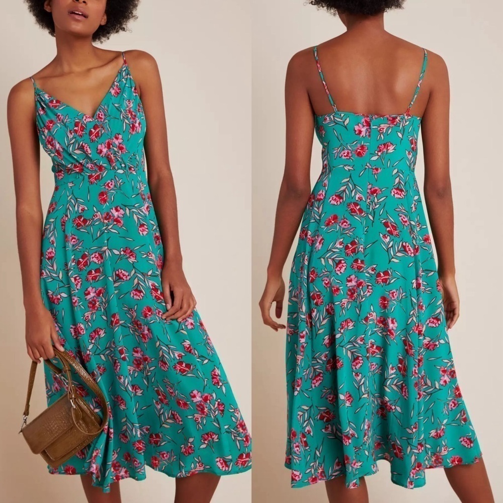 Anthropologie Yumi Kim NWT Vienna Silk Dress Dandelion Emerald Size 2P Petite